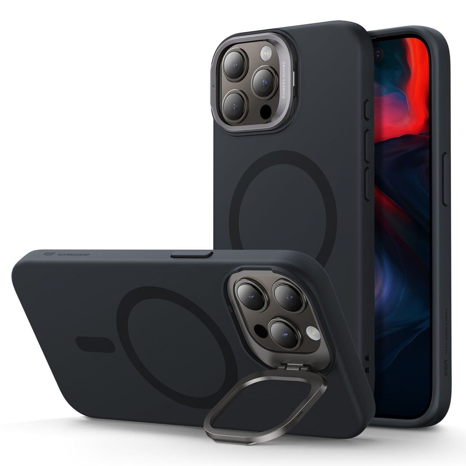 ESR iPhone 15 Pro / 15 Pro Max Cloud Soft Case with Stash Stand (Halolock) Black / iPhone 15 Pro