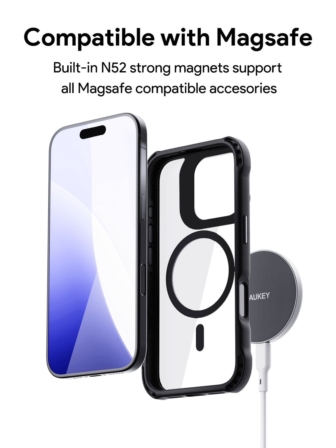 AUKEY PC-TM22 ClearView Elite Magnetic Hardshell Phone Case with Kickstand for iPhone 16 / 16 Plus /