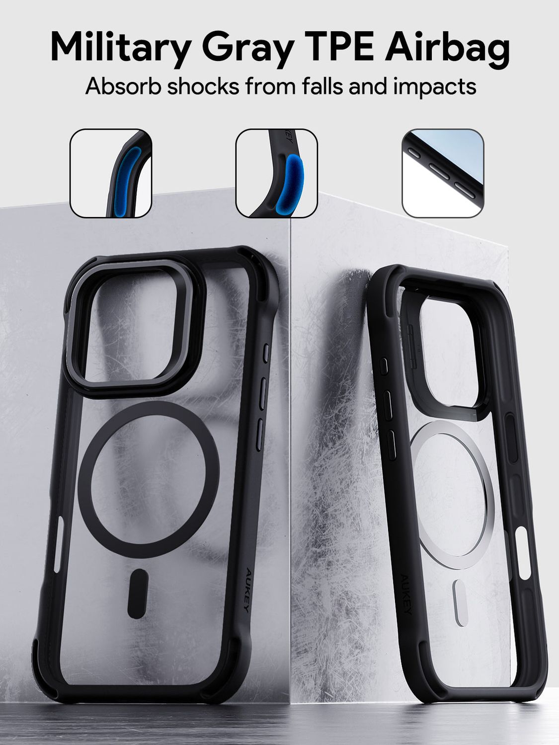AUKEY PC-TM22 ClearView Elite Magnetic Hardshell Phone Case with Kickstand for iPhone 16 / 16 Plus /
