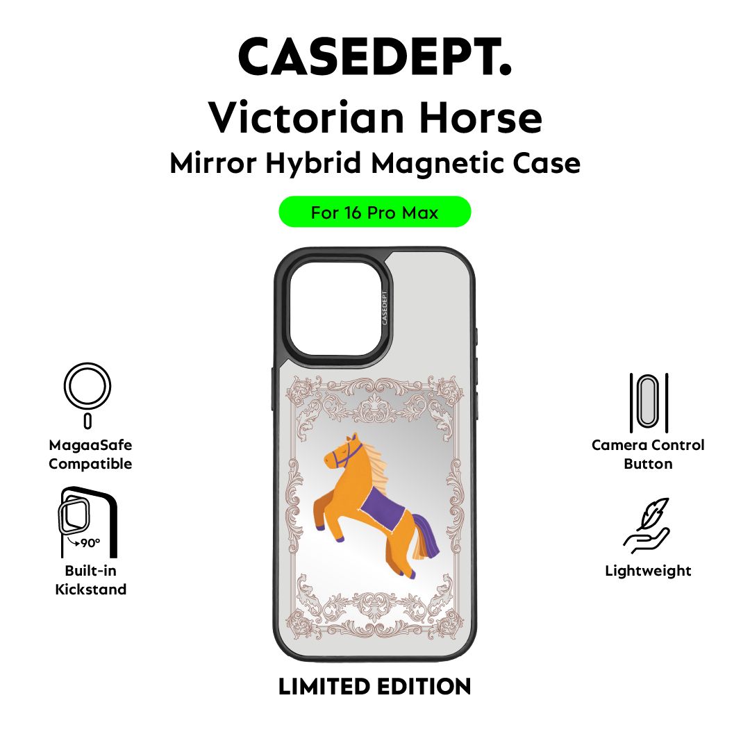 CaseDept. iPhone 16 Pro Max Mirror Case - Black Victorian Horse