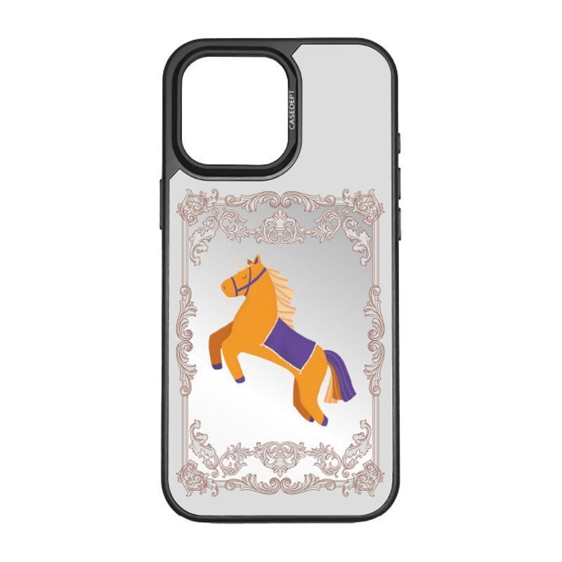 CaseDept. iPhone 16 Pro Max Mirror Case - Black Victorian Horse iPhone 16 Pro Max