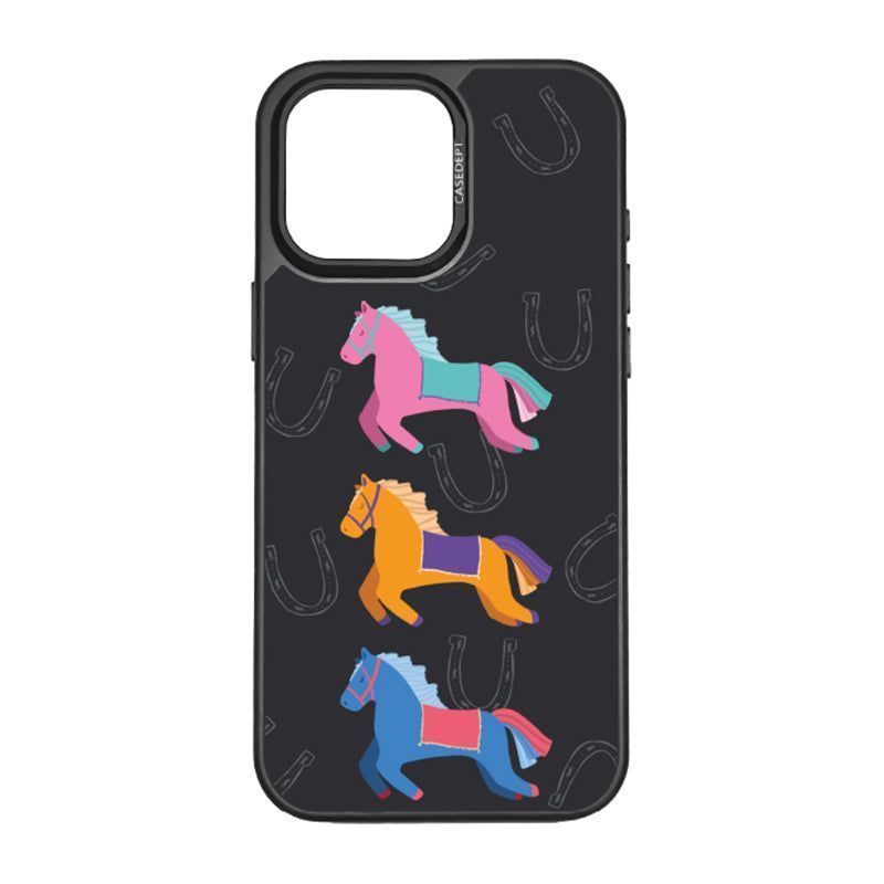 CaseDept. iPhone 16 Pro Max Mirror Case - Black Whimsical Horses iPhone 16 Pro Max