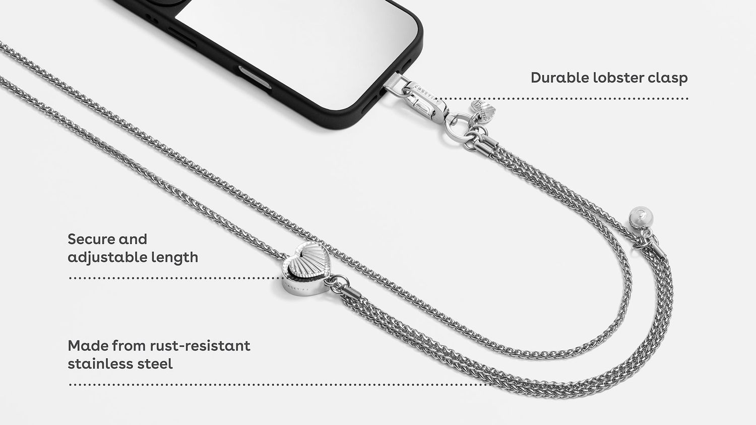 CASETiFY Cross Body Metal Heart Chain Phone Strap - Silver