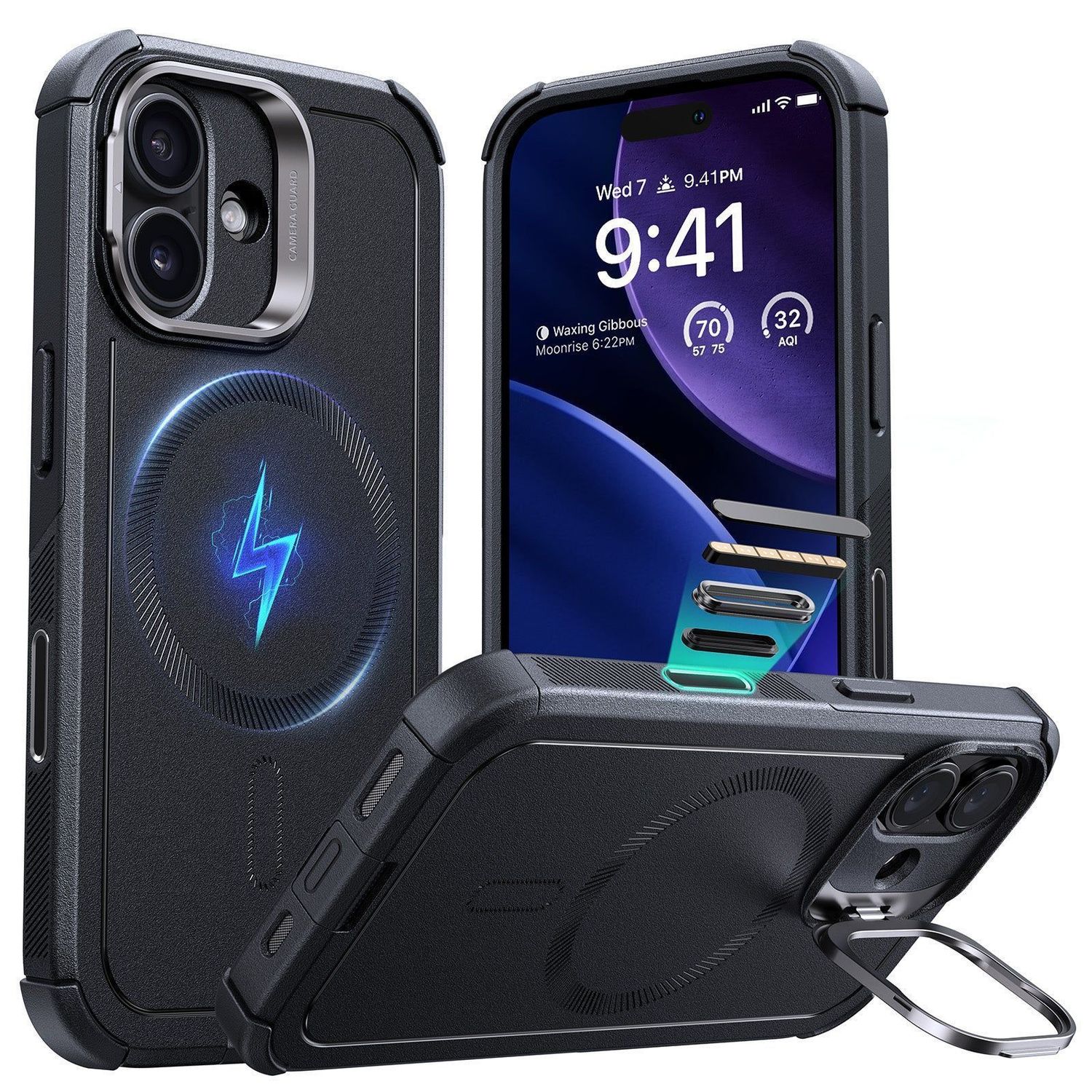 ESR iPhone 17 Series Cyber Tough MagSafe Case with Stash Stand (Camera Control) Black / iPhone 17