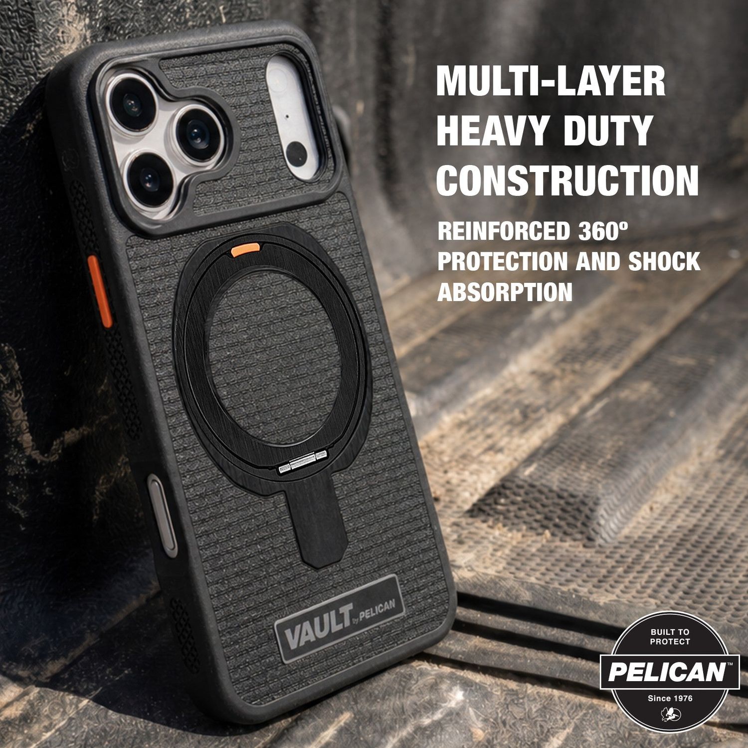 Pelican iPhone 18 /17 Pro / Pro Max Vault MagSafe Case with 360° Metal Kickstand