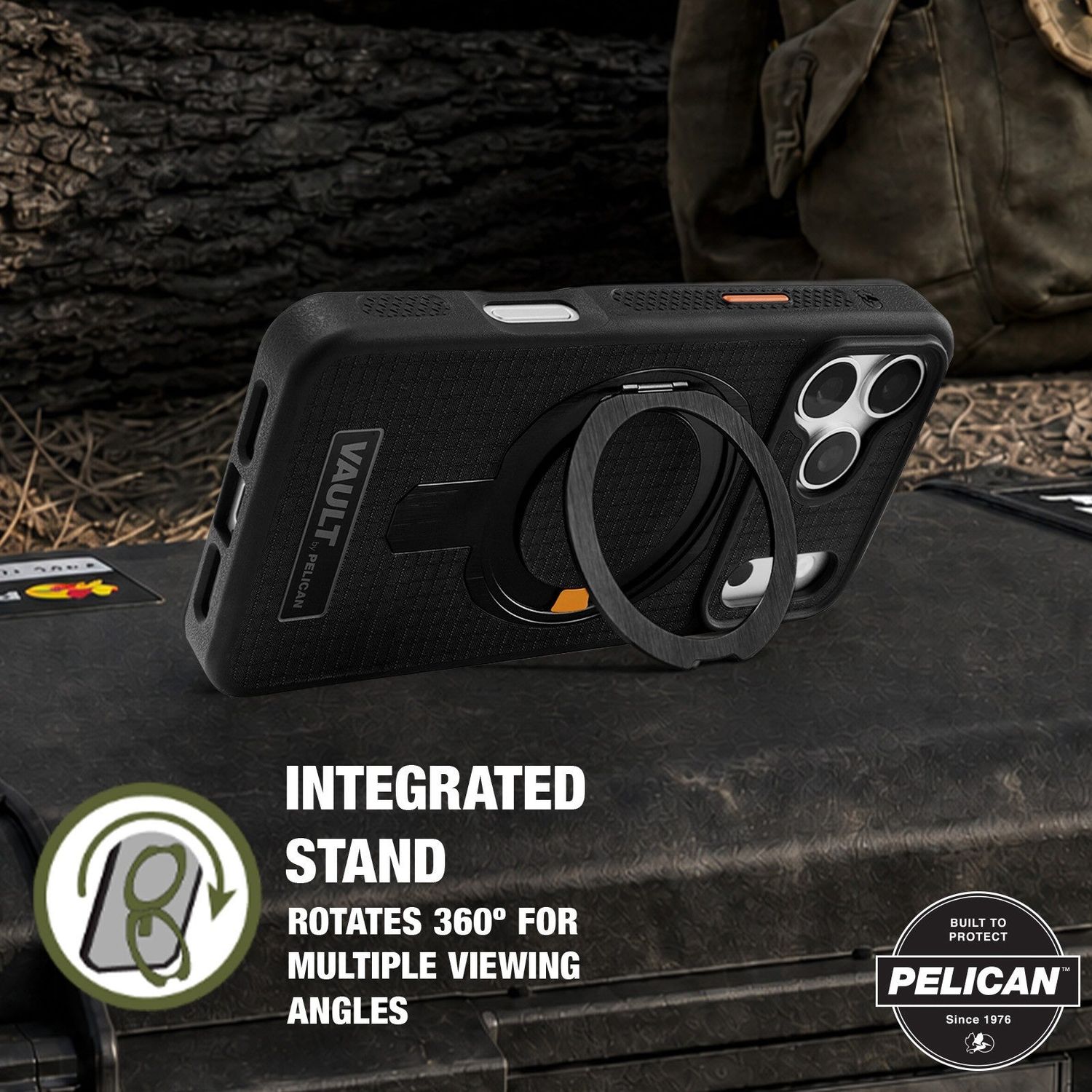 Pelican iPhone 18 /17 Pro / Pro Max Vault MagSafe Case with 360° Metal Kickstand