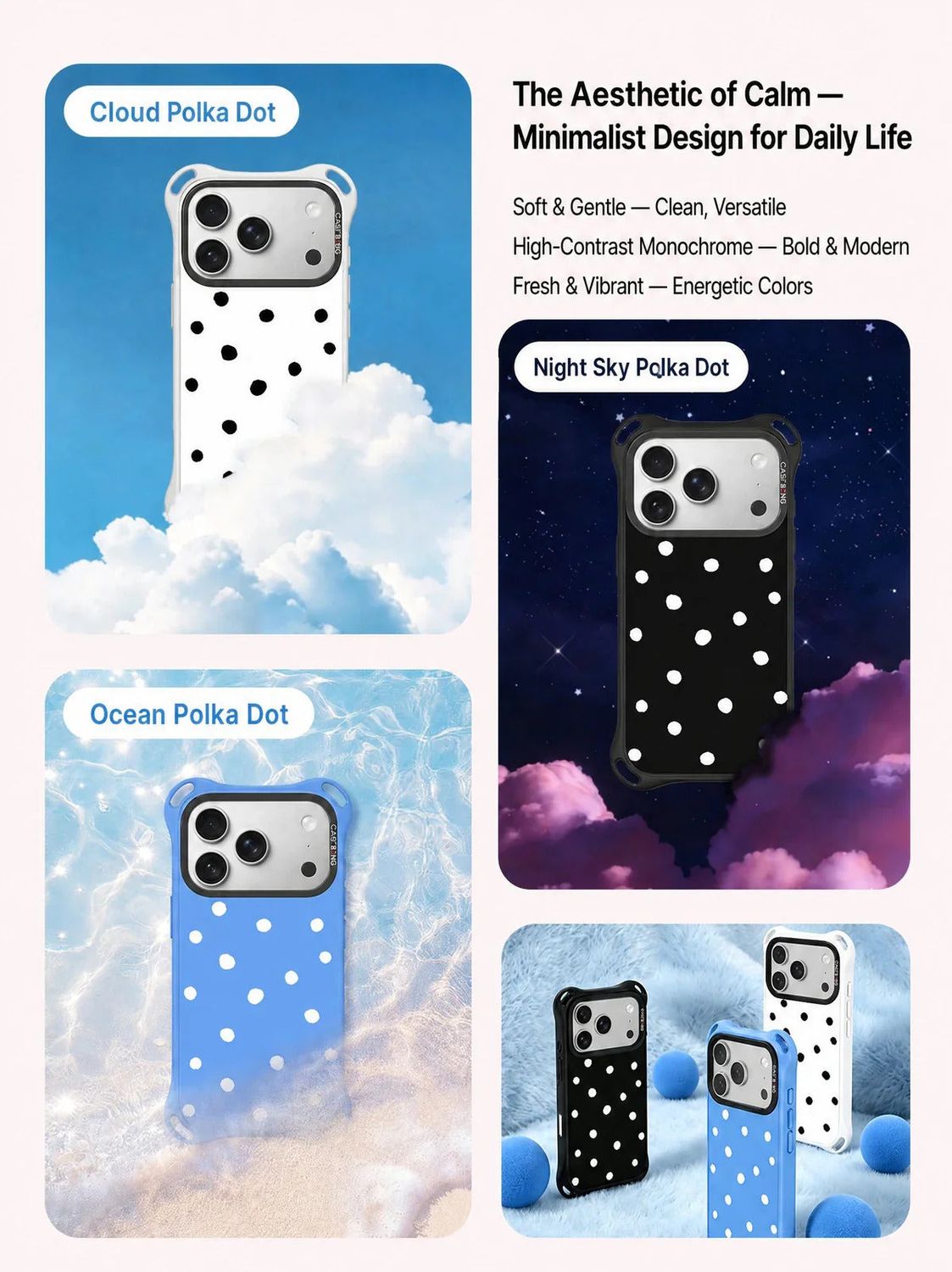 CASEBANG QuadGuard ImagiSnap Snap-On Base Case for iPhone 18 / 17 / 16 Series - Polka Dots | Base C…