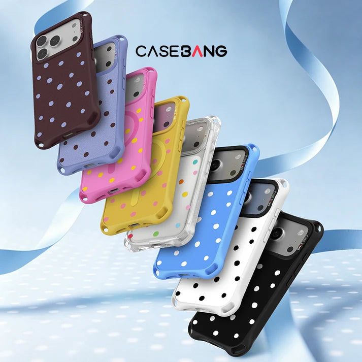 CASEBANG QuadGuard ImagiSnap Snap-On Base Case for iPhone 18 / 17 / 16 Series - Polka Dots | Base C…