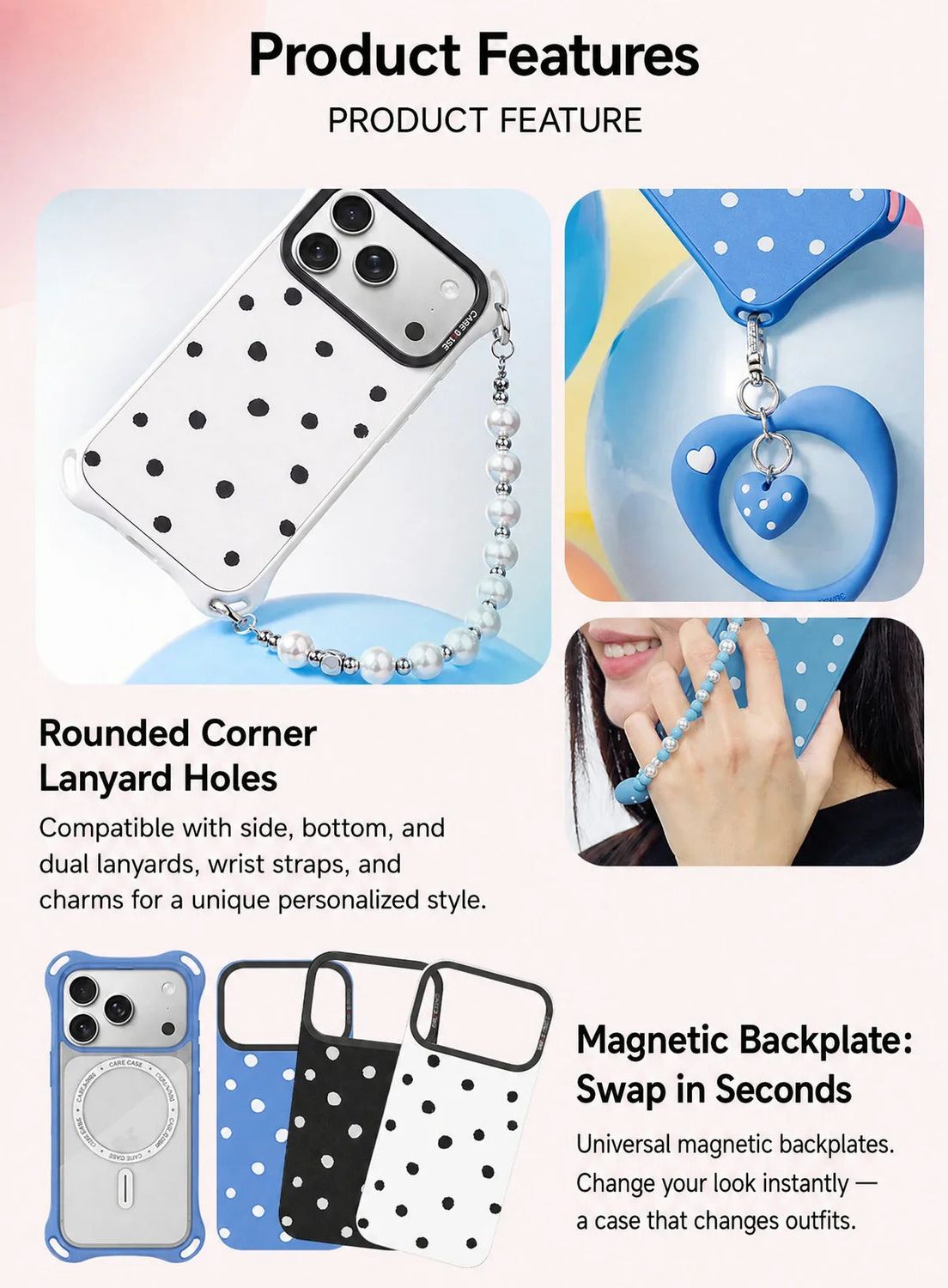 CASEBANG QuadGuard ImagiSnap Snap-On Base Case for iPhone 18 / 17 / 16 Series - Polka Dots | Base C…