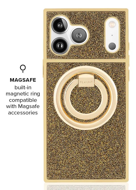 Flaunt iPhone 18 / 17 Pro Max SQUARE MagSafe Case - Gold Crystal Elegance