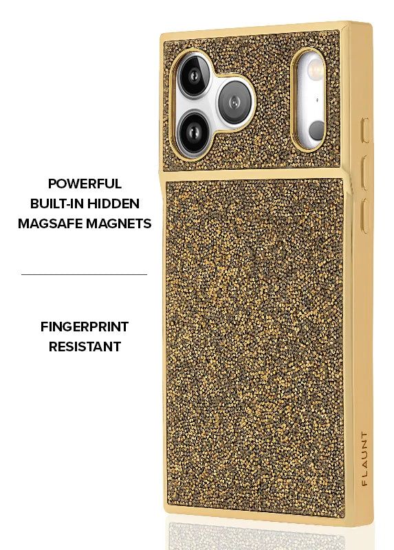 Flaunt iPhone 18 / 17 Pro Max SQUARE MagSafe Case - Gold Crystal Elegance