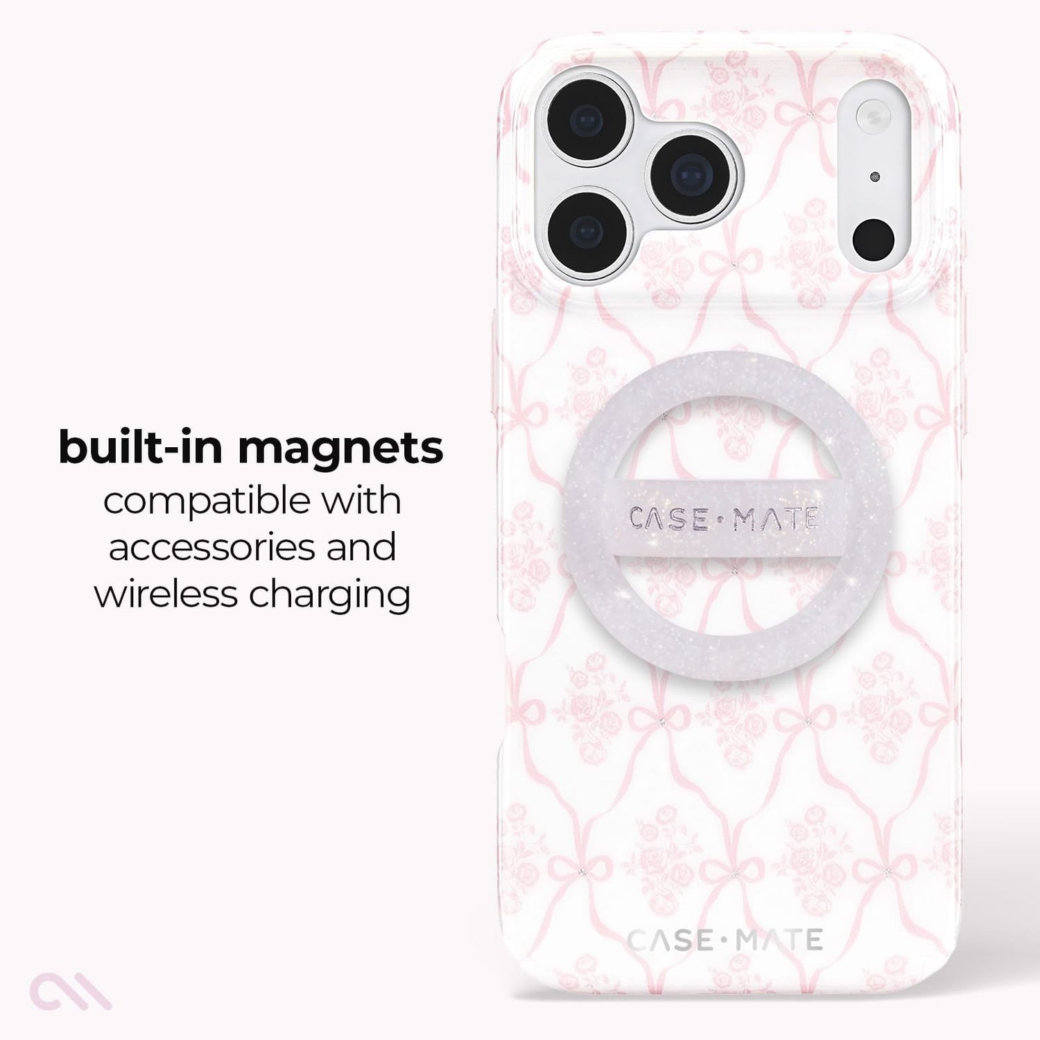 Case-Mate iPhone 18 / 17 Pro / Pro Max Trellis Bow MagSafe Case - Ballet Pink