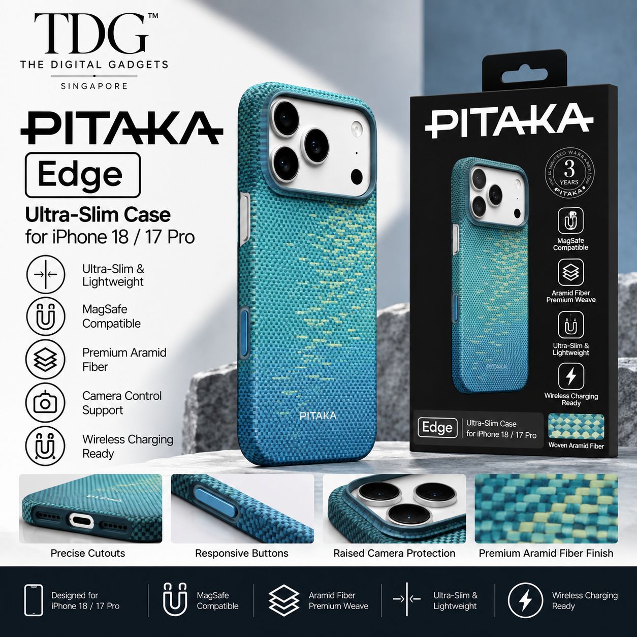 PITAKA Edge Ultra-Slim MagSafe Case for iPhone 18 / 17 Pro - PITAKA Phone Case Singapore