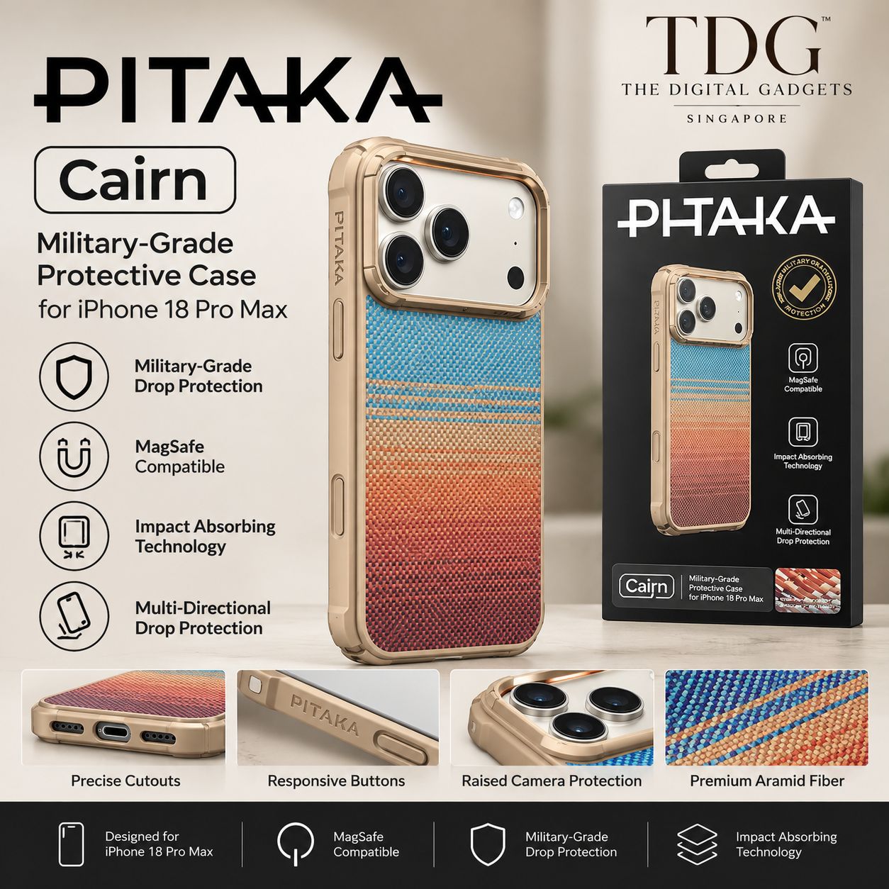 PITAKA Cairn Military-Grade Protective Case for iPhone 18 Pro Max - PITAKA Phone Case Singapore