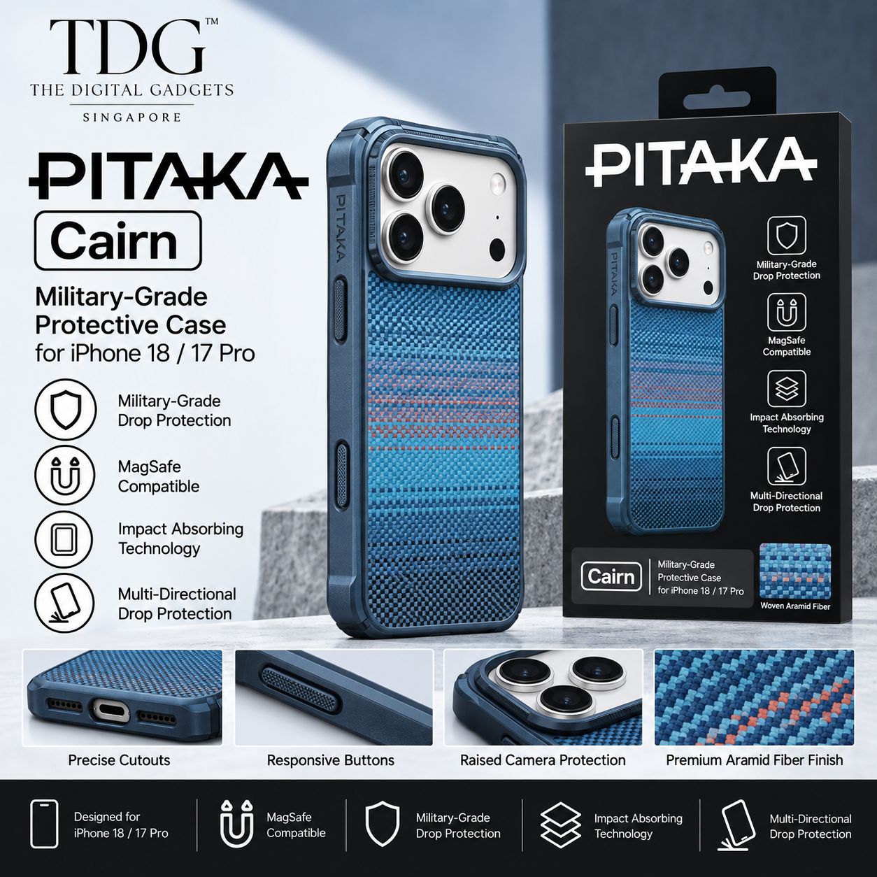 PITAKA Cairn Case for iPhone 18 Pro, Color: Blue