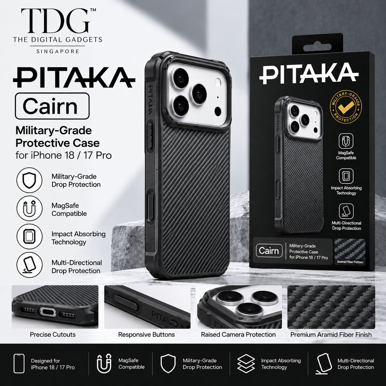 PITAKA Cairn iPhone 18 Pro - Black/Grey