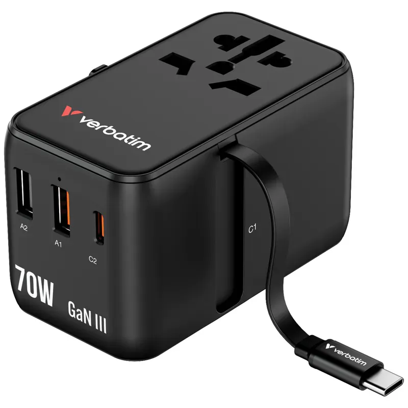 Verbatim Charge n Travel Adapter 70W - Black