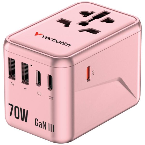 Verbatim Universal Travel Adapter 70W 2C2A - Pink