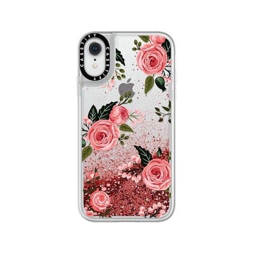 CASETiFY iPhone XR Glitter Case, Rose Pink Pink Floral