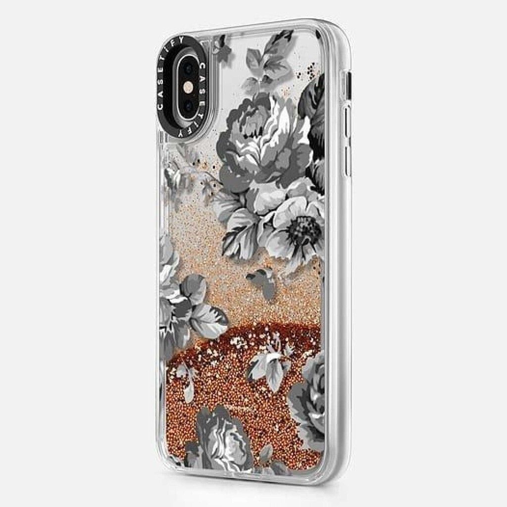 CASETiFY iPhone XS Glitter Case, Gold Chrome Red Roses