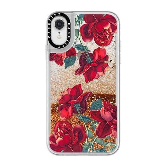 CASETiFY iPhone XR Glitter Case, Gold Chrome Red Roses