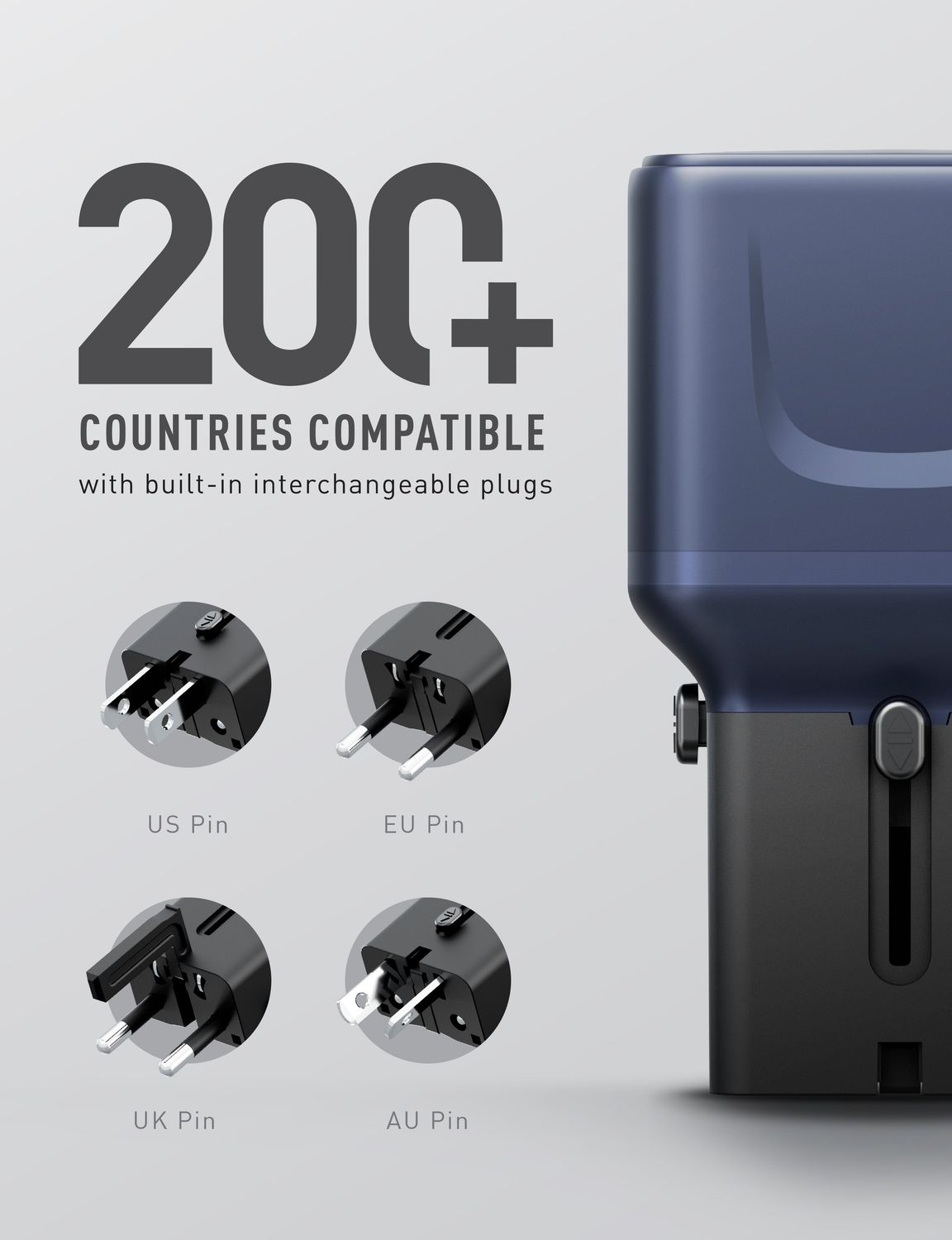 Energea TravelGo 45W Travel Adapter, Gunmetal