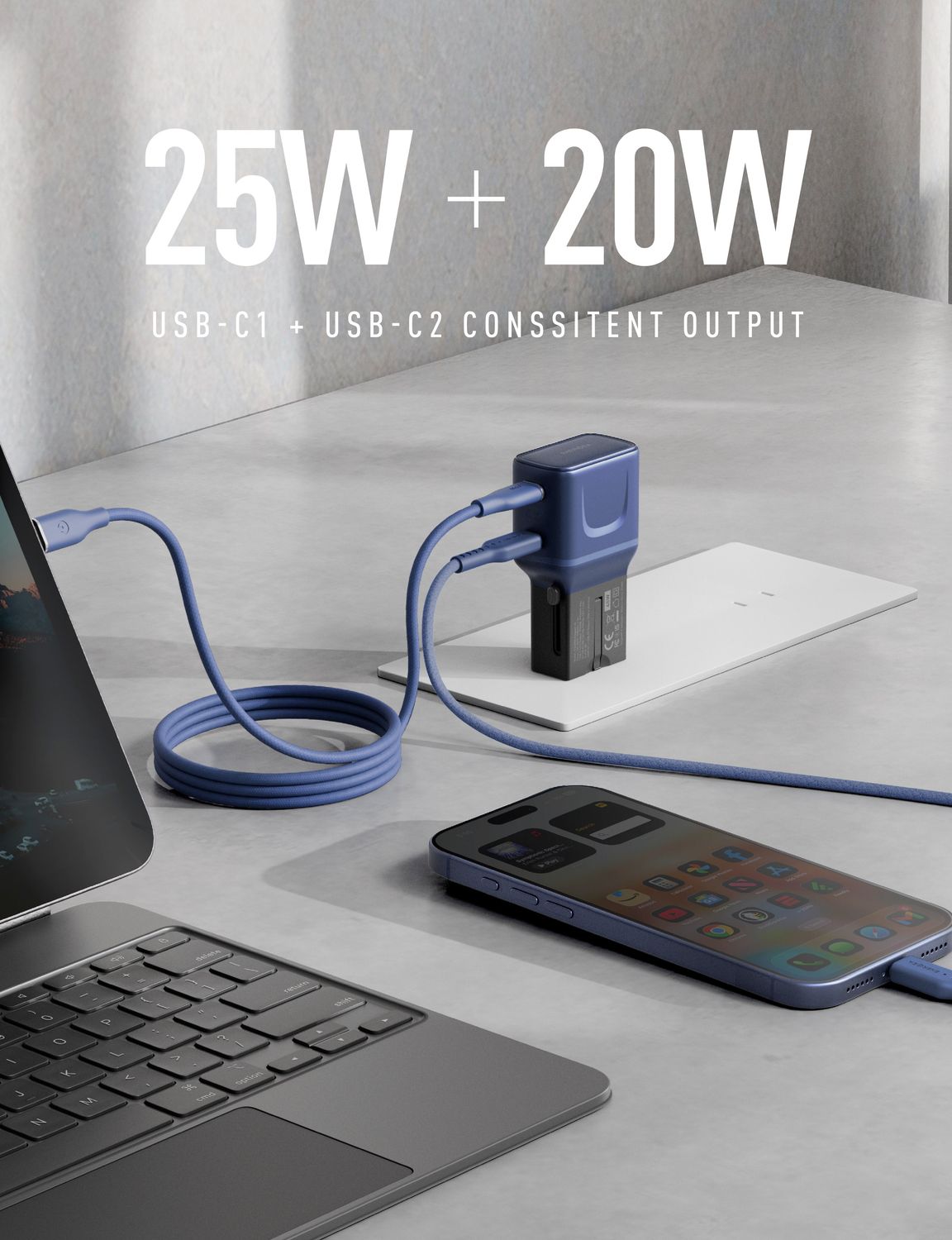 Energea TravelGo 45W Travel Adapter, Gunmetal