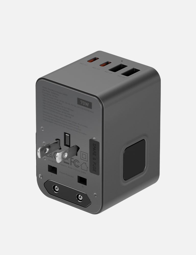 Energea TravelWorld GaN 70W 3C2A Travel Adapter, Gunmetal