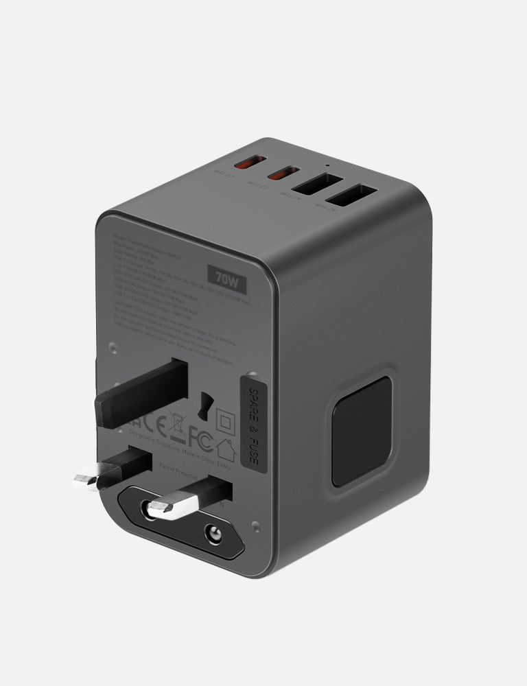 Energea TravelWorld GaN 70W 3C2A Travel Adapter, Gunmetal