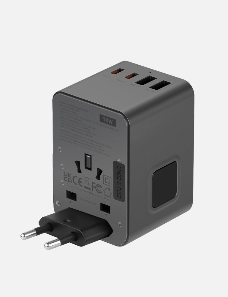 Energea TravelWorld GaN 70W 3C2A Travel Adapter, Gunmetal