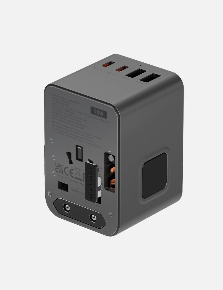 Energea TravelWorld GaN 70W 3C2A Travel Adapter, Gunmetal