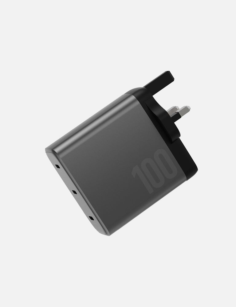 Energea AmpCharge GaN 100W 3 USB-C Wall Charger, Gunmetal