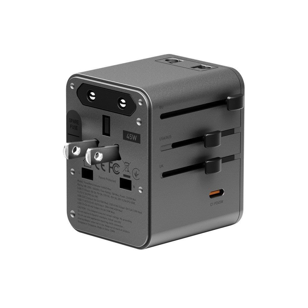 Energea TravelWorld GaN 45W Mini 3C2A Travel Adapter, Gunmetal