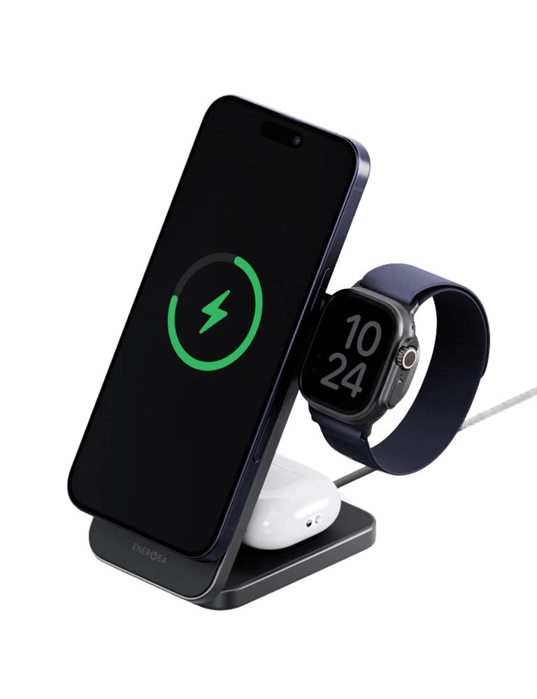 Energea MagTrio 2 3 in 1 Qi2 Wireless Charger, Gunmetal