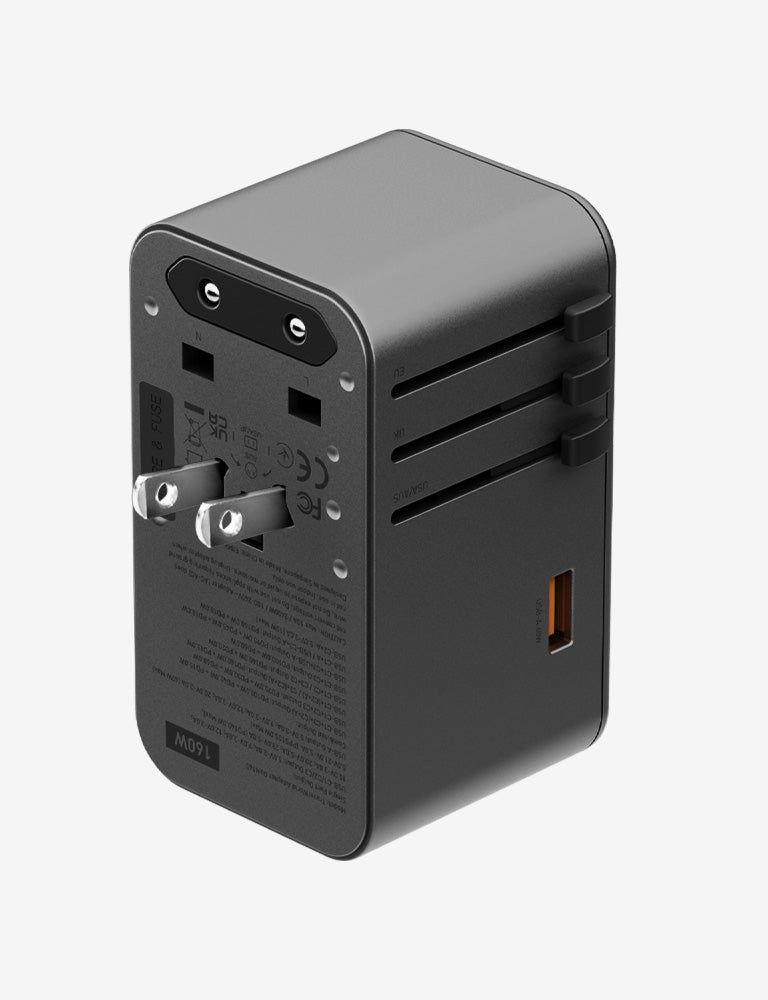 Energea TravelWorld GaN 160W 3C1A Travel Adapter, Gunmetal