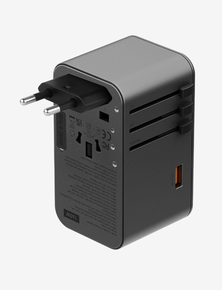 Energea TravelWorld GaN 160W 3C1A Travel Adapter, Gunmetal