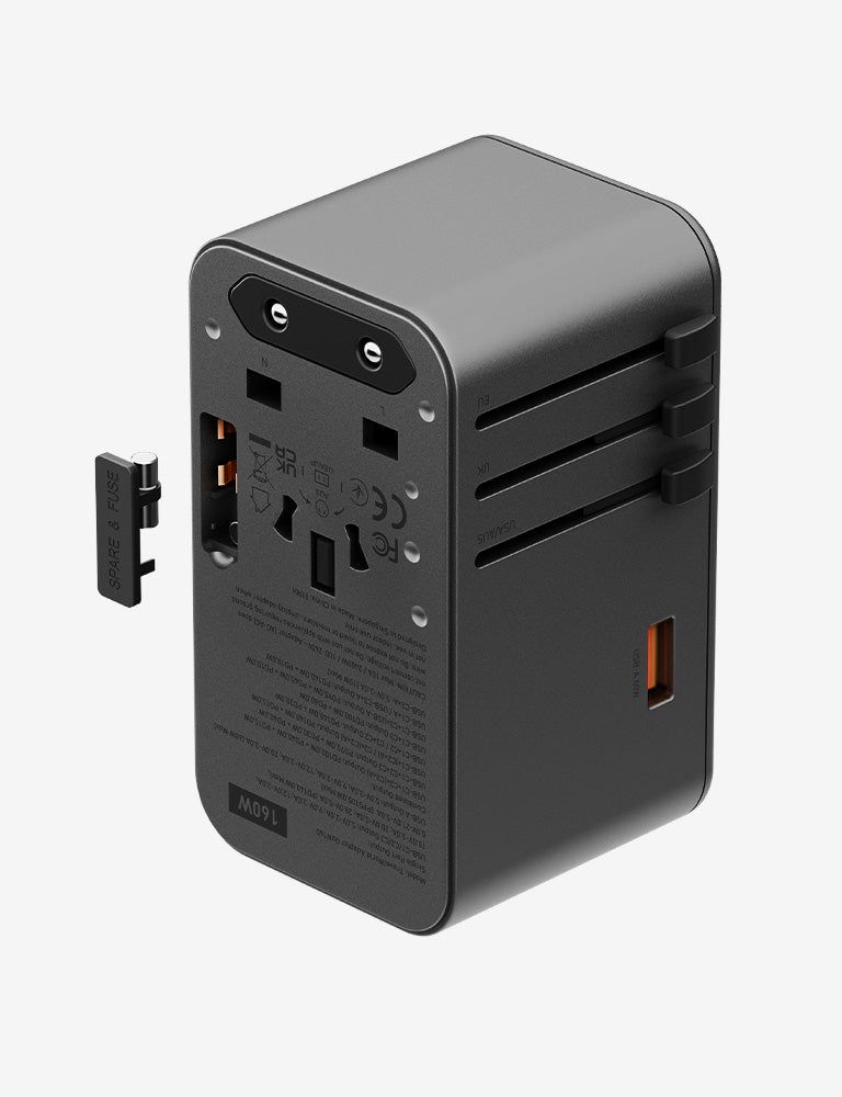 Energea TravelWorld GaN 160W 3C1A Travel Adapter, Gunmetal