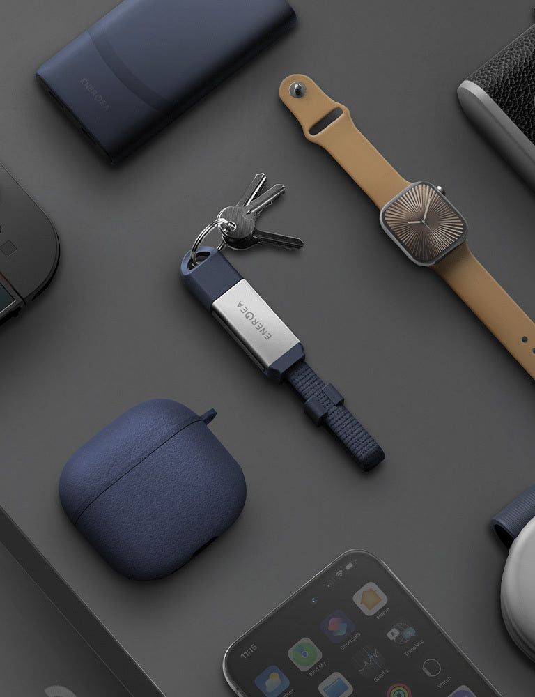 Energea Sheath 2 in 1 USB-C to USB-C + USB-A Key Cable, 15cm Ora