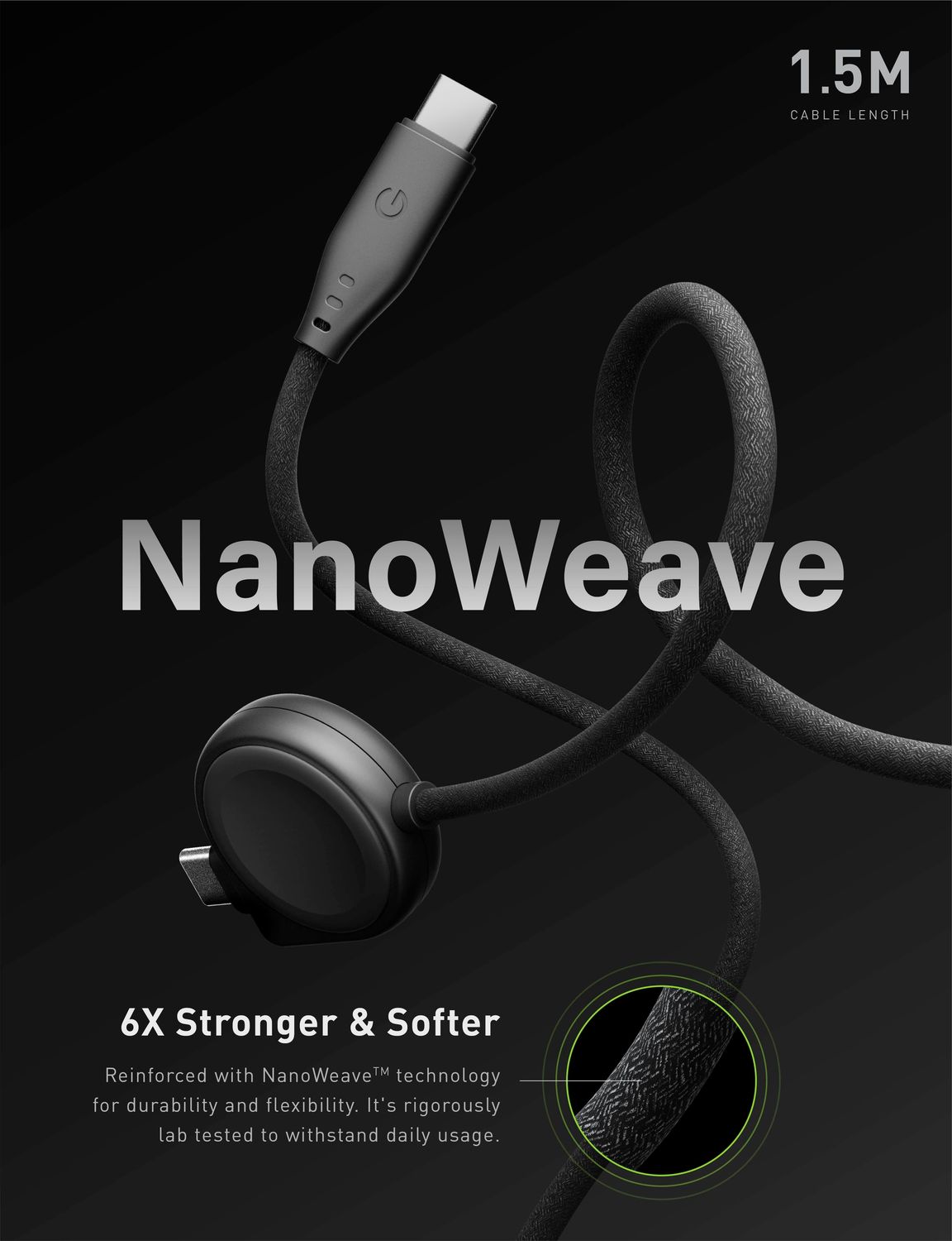 Energea Flow Duo Samsung Watch Cable, 1.5M Black