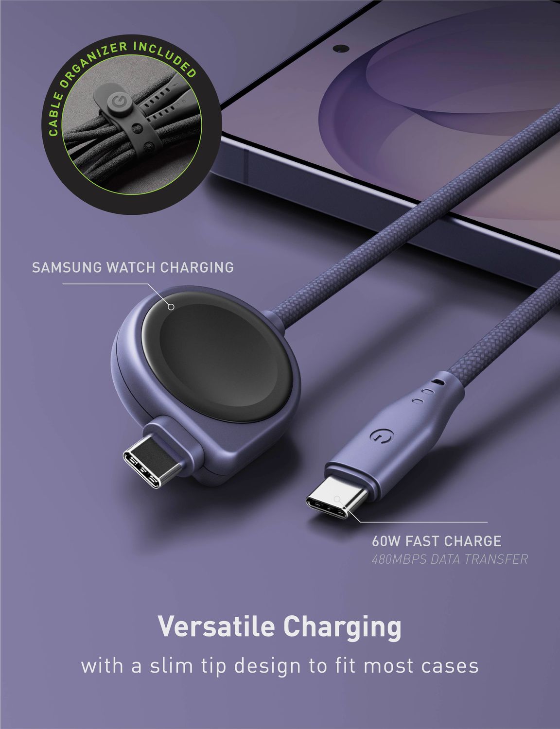 Energea Flow Duo Samsung Watch Cable, 1.5M Black