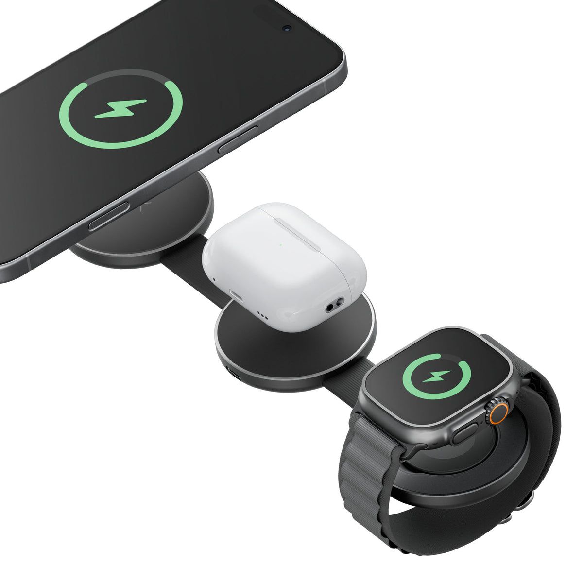 Energea AluMag Trio Portable Wireless Charger, Gunmetal