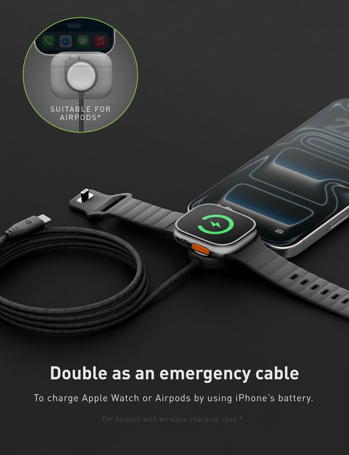 Energea Flow Duo Apple Watch Cable, 1.5M Black
