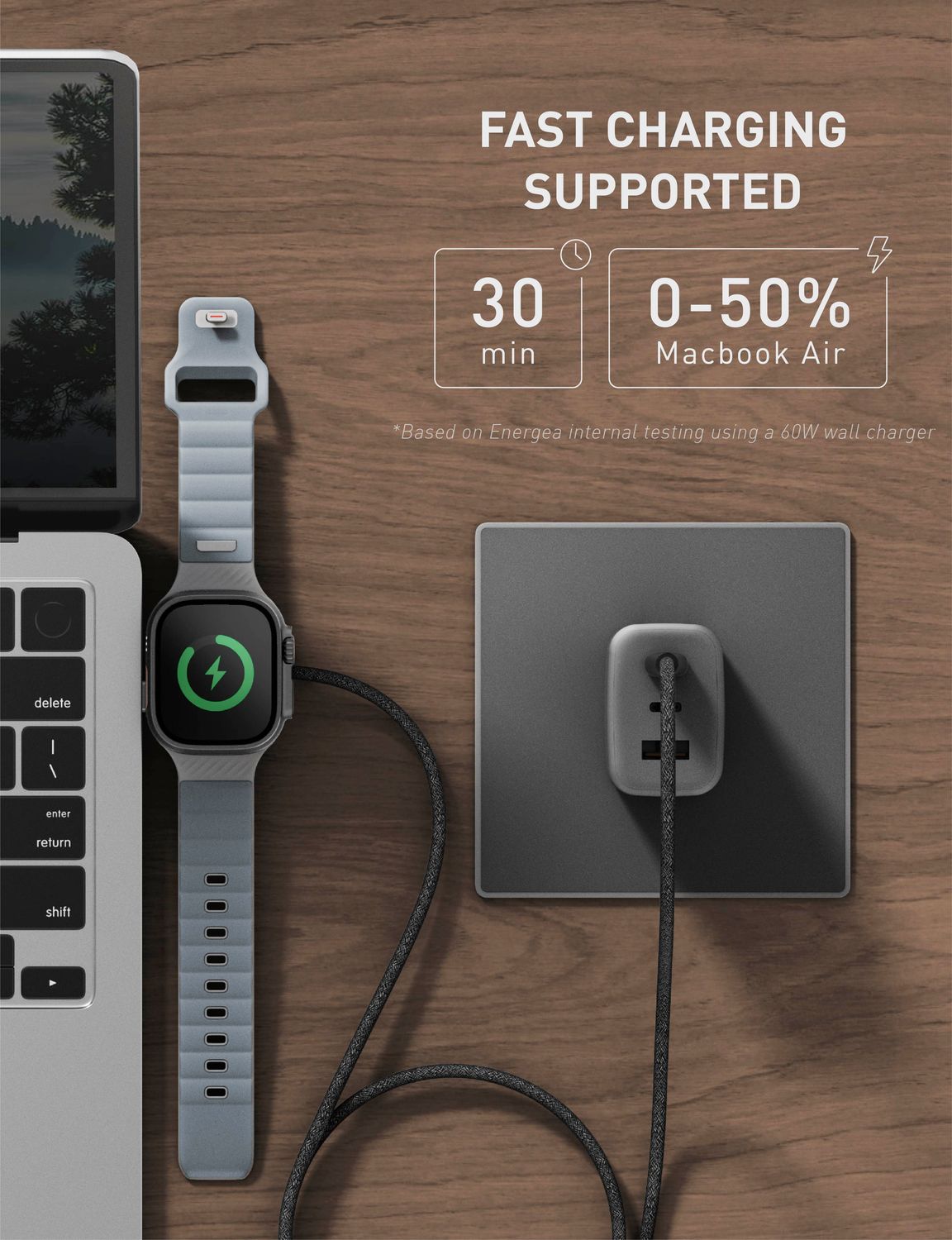 Energea Flow Duo Apple Watch Cable, 1.5M Black