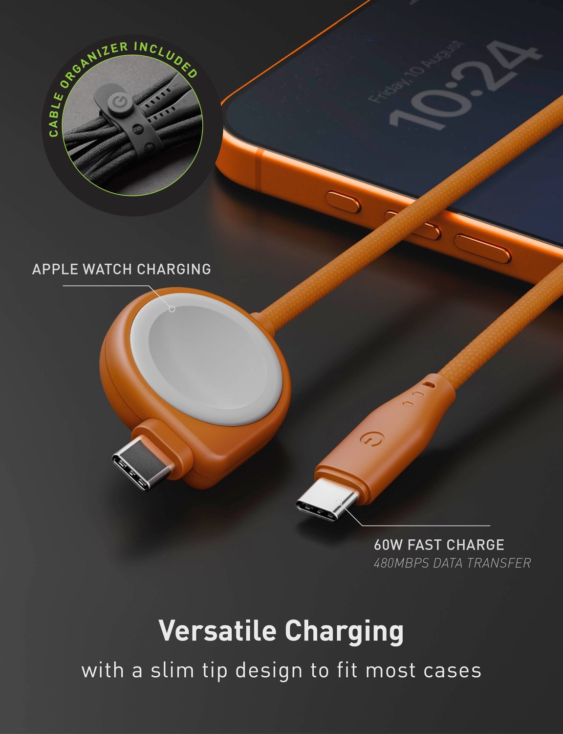 Energea Flow Duo Apple Watch Cable, 1.5M Black
