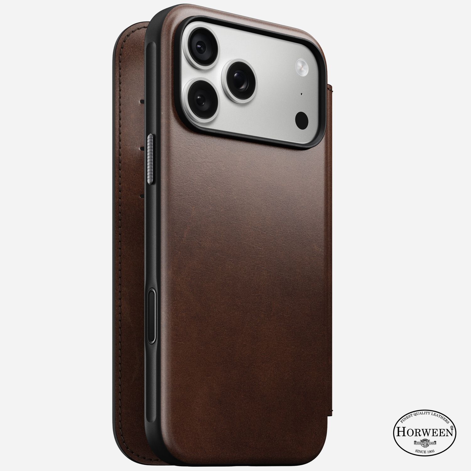 Nomad Modern Leather Folio for iPhone 18 Pro Max, Rustic Brown