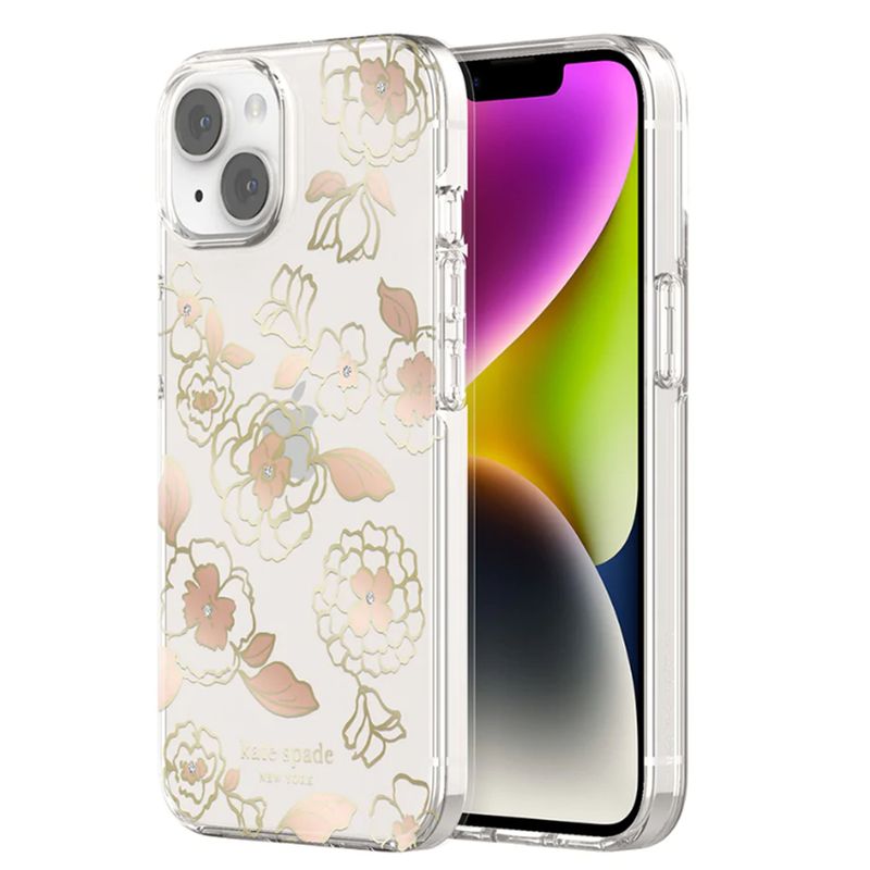 Kate Spade iPhone 14/15 Plus Hardshell, Gold Floral/Gold Foil/Ro KSNY iPhone 14/15 Plus Hardshell, Gold Floral/Gold Foil/Rose