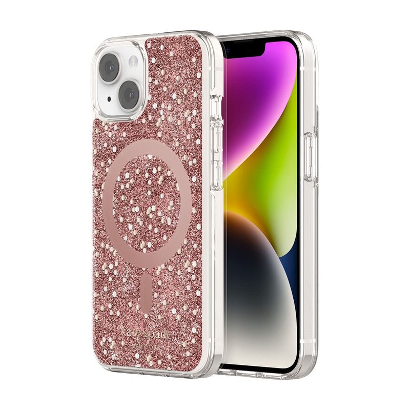 Kate Spade iPhone 14/15 Plus Hardshell, Chunky Glitter Rose Gold KSNY iPhone 14/15 Plus Hardshell, Chunky Glitter Rose Gold/Rose