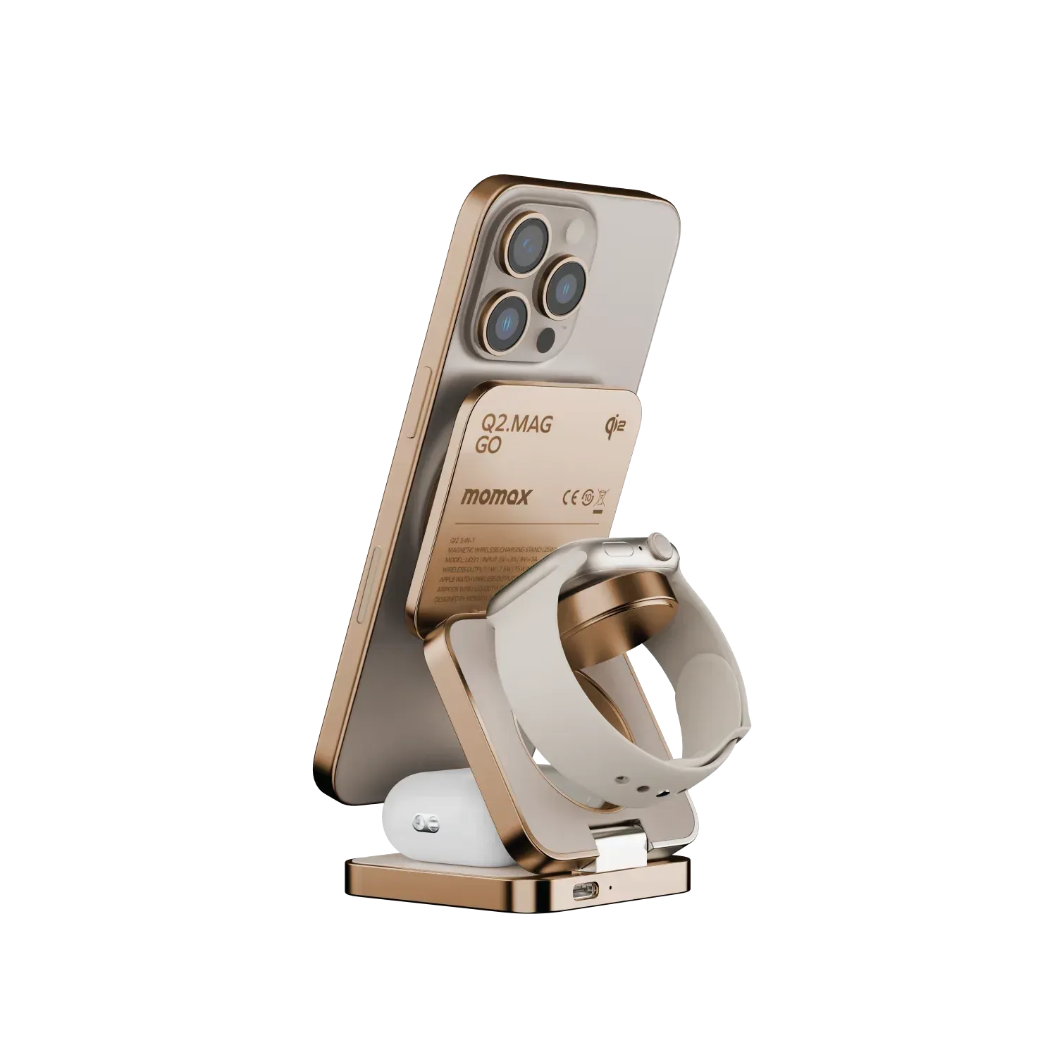 Momax UD31 Qi2 3in1 Magnetic Wireless Charging Stand, Sandstone