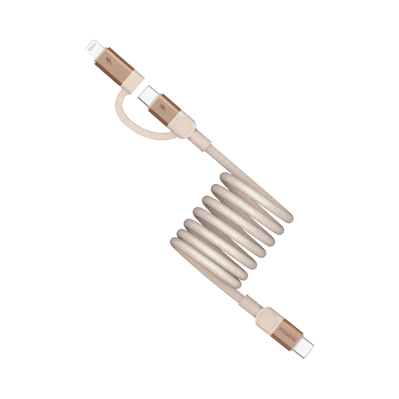 Momax DL58L2 Mag.Link 2-in-1 USB-C to C &amp; Lightning Magnetic Cable, 1M Sandstone