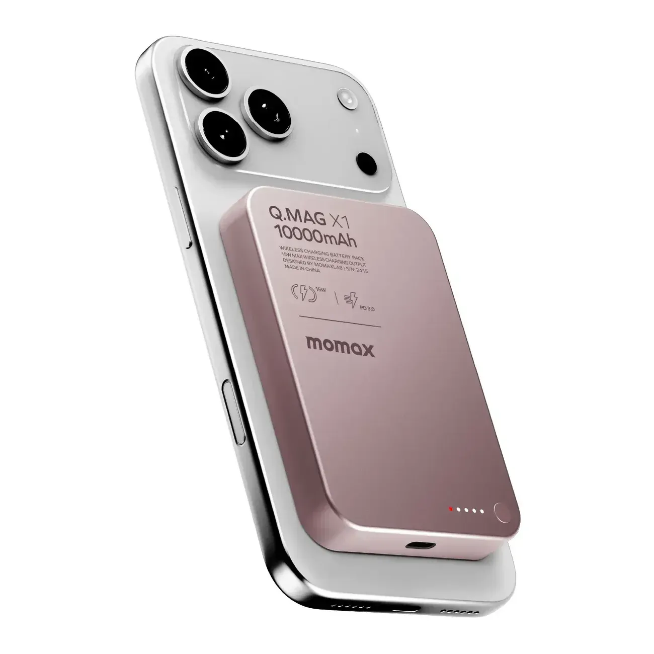 Momax Ultra Slim Magnetic Wireless Power Bank 10000mAh, Pink
